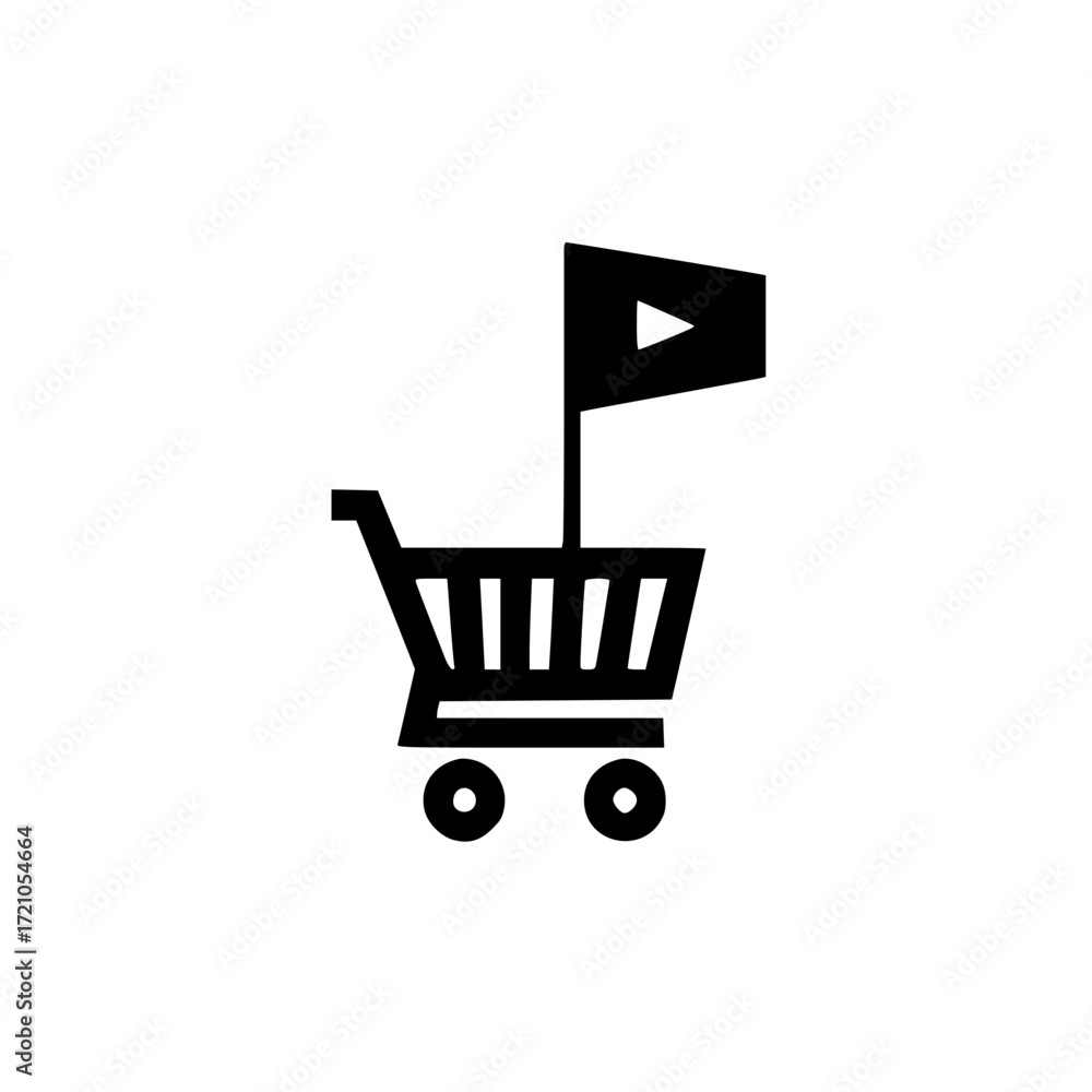 Poster Shopping cart with small flag icon representing priority retail item or featured product vector