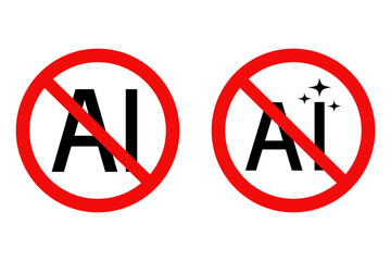 No ai sign,Not AI generated images icon,No artificial intelligence sign.flat vector illustration design isolated on black and white background