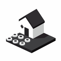 Isometric Minimalist House Building Structure with Garden and Simple Design