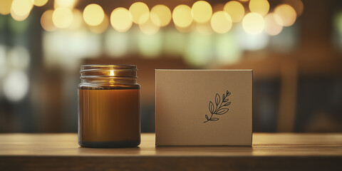 Handcrafted Scented Soy Candle in Amber Glass Jar with Botanical Gift Box