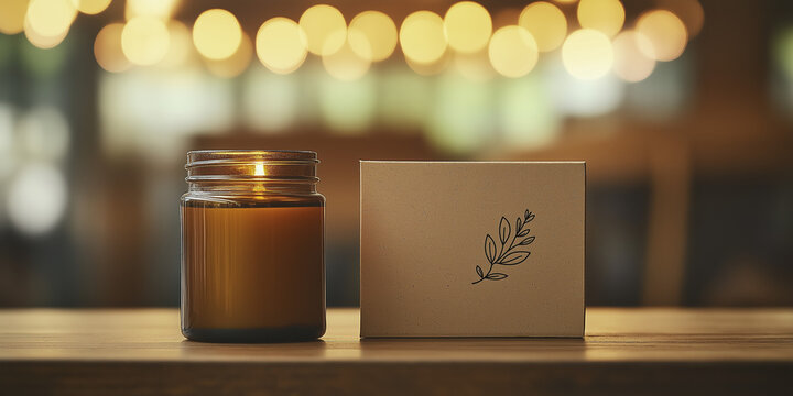 Handcrafted Scented Soy Candle in Amber Glass Jar with Botanical Gift Box