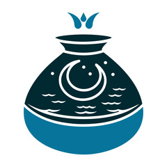 Moon Water Charging Jar Icon Symbol Moon Water Charging Jar with water inside topped by a crescent moon emitting waves