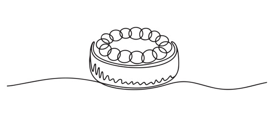 Cheesecake one line art. Continuous line drawing of tart, pie. one line Icon drawing with white background