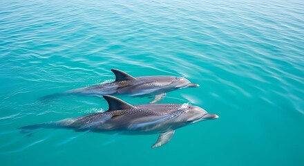 Obraz premium Two Dolphins Swimming in Clear Water.