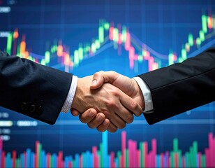 Business handshake over financial charts