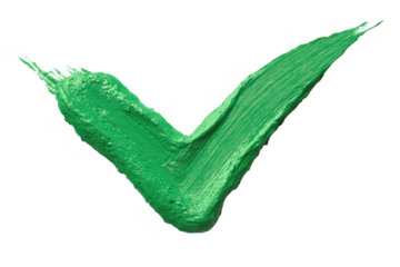 Vibrant green brushstroke in the shape of a check mark against a transparent background