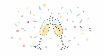 Celebratory Toast with Champagne Glasses Surrounded by Colorful Confetti for Festive Occasions