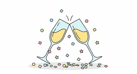 Cheers with Clinking Glasses and Colorful Confetti for Celebration Moments