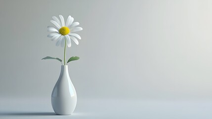 Digital illustration of a white daisy in a slender vase on a muted teal background.