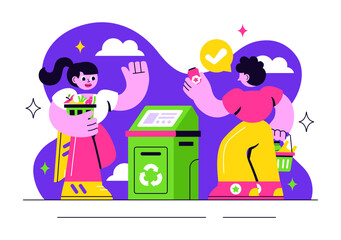 Smart Recycling Bins Illustration Featuring Technology with Intelligent Waste Sorting, Environmental Monitoring, and Sustainable Garbage Management