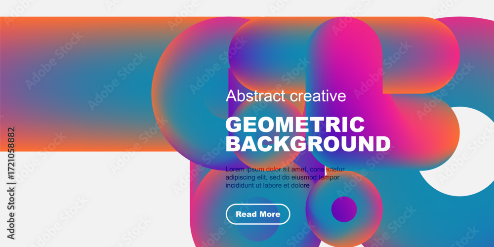Poster vibrant abstract shapes overlap, creating colorful geometric background. text promotes further explo
