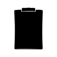 A black and white illustration of a clipboard, hand drawn sketch design