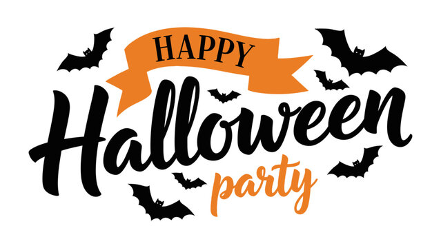 Happy Halloween Party: A festive and artistic rendering for the joyous Halloween, a bat-themed party announcement perfect for invitations and celebrations.
