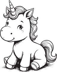 Magical Unicorn Illustration: A captivating hand-drawn illustration of a mythical unicorn, with detailed line art and shading, showcasing its graceful form and iconic horn.