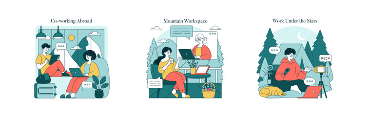 Remote Work Experiences Illustrated in Various Settings