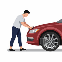 Flat Style Vehicle Wheel Alignment Adjustment by Man Illustration