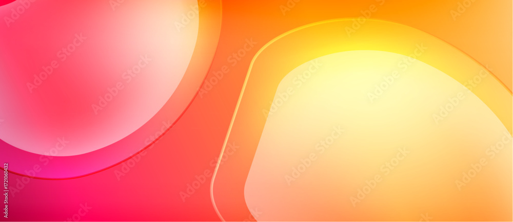 Poster abstract gradients blend vibrant orange, pink hues. smooth shapes overlap creating soft visual flow.