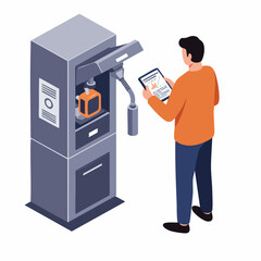 Isometric 3D Printing Technology Detail Machine Operation Modern Illustration