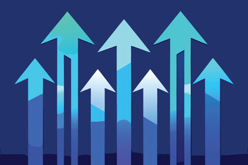 Upward Arrows Graphic Illustrating Growth Progress and Positive Direction on Dark Blue