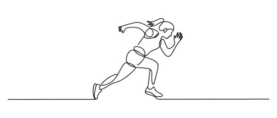 Girl sprinter one line art. Continuous line drawing sports, fitness, physical education, athletics, run, Individual sports. one line Icon drawing with white background