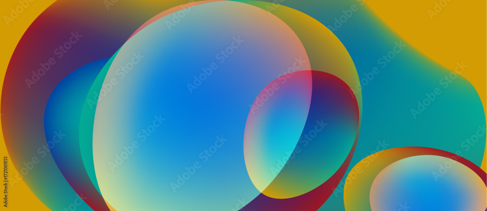 Poster abstract colorful circles overlap, creating vibrant gradients. smooth transitions between hues sugge