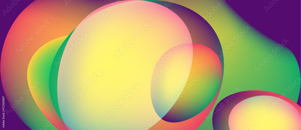 Poster abstract colorful circles overlap, creating vibrant gradients. smooth shapes blend, forming dynamic 