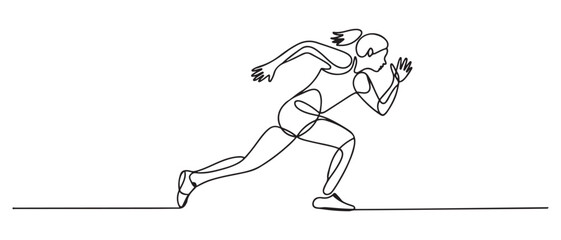 Girl sprinter one line art. Continuous line drawing sports, fitness, physical education, athletics, run, Individual sports. one line Icon drawing with white background