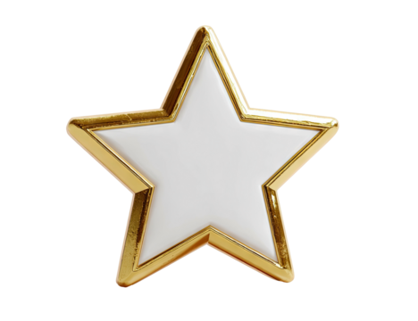 A simple white star shape with a shiny golden border isolated on white.