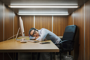 Lazy employee sleeping at her desk