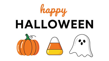 Happy Halloween wishes illustration: A festive composition featuring iconic Halloween symbols, inviting viewers to celebrate the spooky season with joyful flair. 