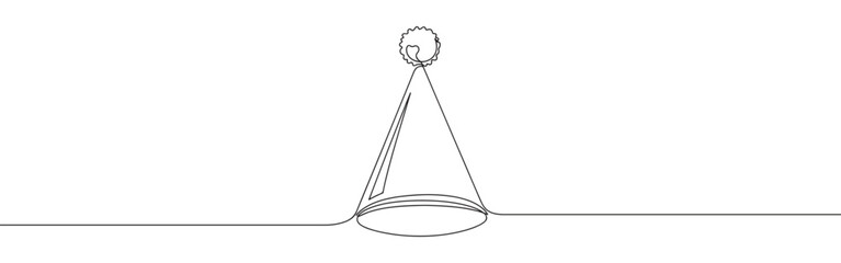 Birthday party hat lina art. Party cone and Christmas cap with decoration continuous one line drawing. © drawing lines
