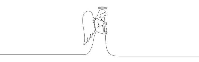 Christmas angel line art. Christmas and religion symbol. Angel continuous one line drawing.