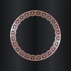 Rose Gold Ornate Circle Frame on Dark Background.