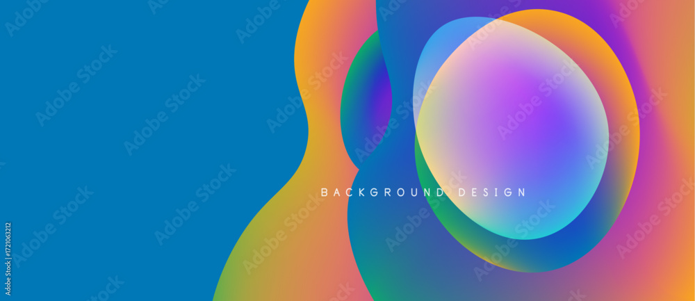 Poster vibrant abstract gradients blend, creating fluid shapes. colors transition smoothly, forming dynamic