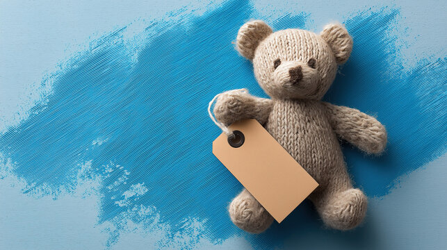 Cute Teddy Bear with Blank Tag | Mockup for Baby Shower Invitation or Newborn Announcement