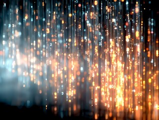 流れる数字と光のラインが描くデジタルな未来空間｜Flowing data light lines, digital code stream, futuristic tech background