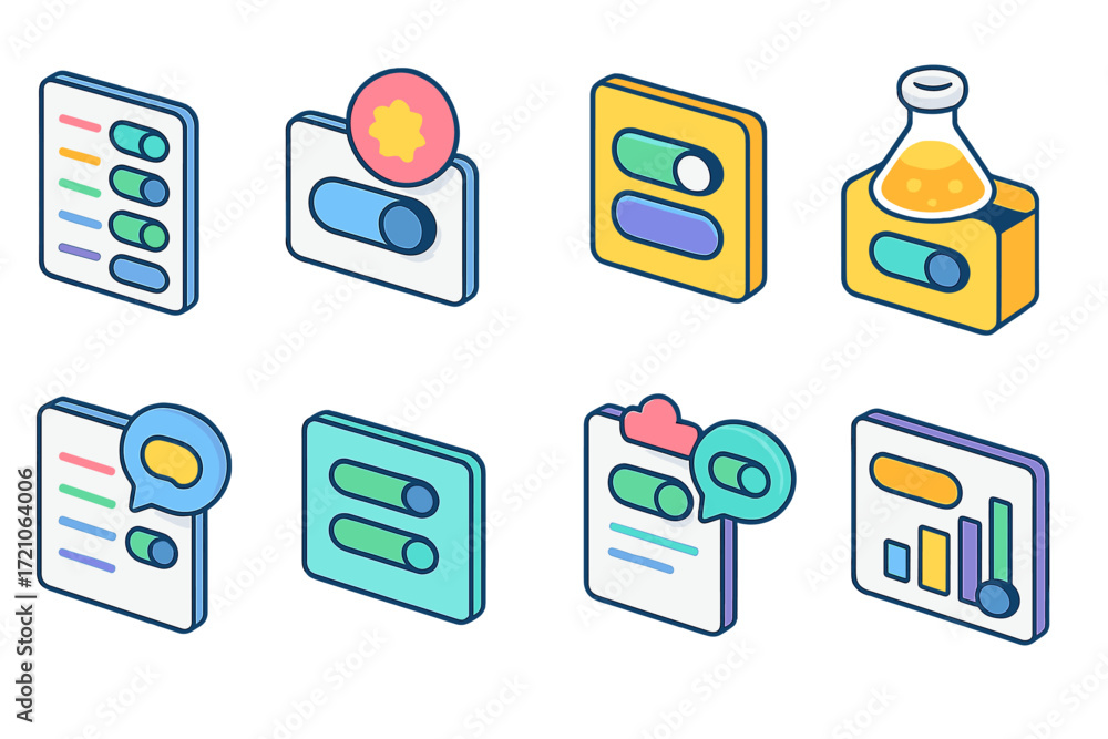 Poster dashboard, ui elements 3d icon set. analytics, data visualization, user interface icons.