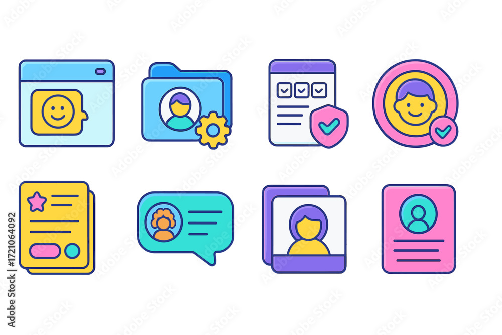 Poster profile and user interface icon set. colorful flat icons for apps and website ui