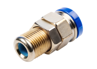 Brass Pneumatic Push To Connect Fitting With Blue Cap pneumatic fitting quick connect isolated on a transparent background