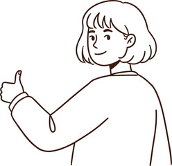 llustration of a smiling woman giving a thumbs up, isolated on a white background. Hand-drawn vector design with positive gesture and happiness expression, simple outline, minimalistic style