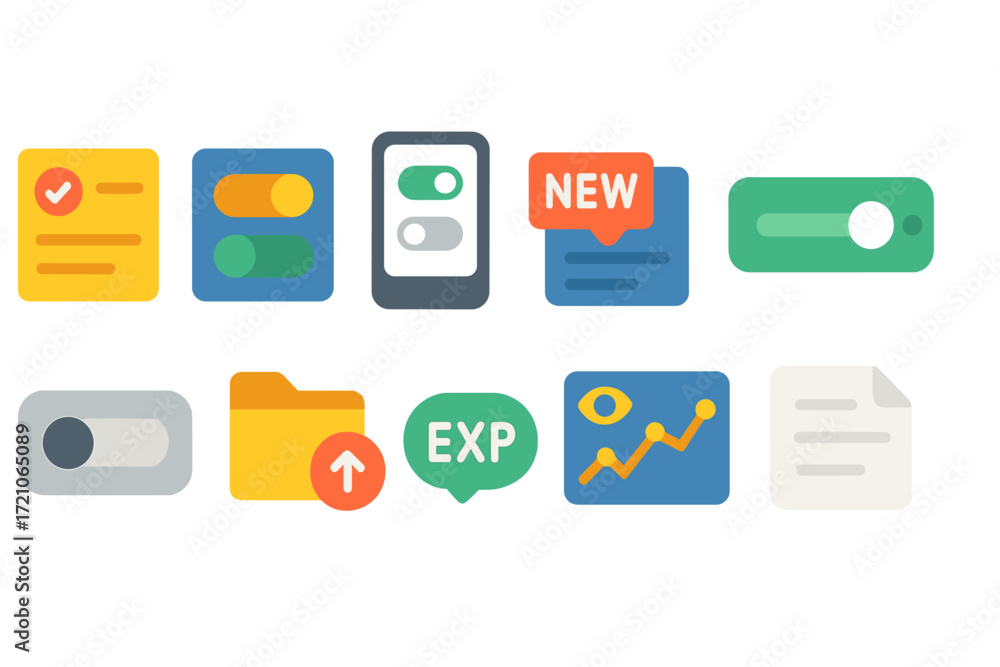 Poster user interface flat icon set. ui elements, mobile app, web design icons collection
