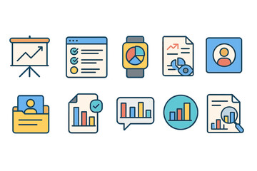Obraz premium Business and analytics outline icon set for reports and presentations