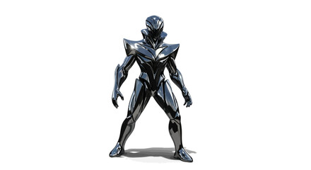 Dynamic chrome robot stands ready for action in this striking futuristic design, embodying power and technological advancement for cutting-edge projects