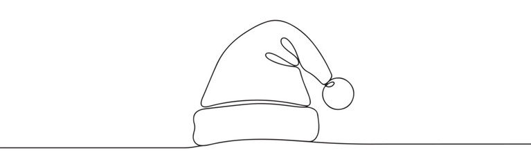 Santa Claus hat line art. Christmas hat continuous one line drawing.