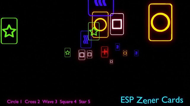 10 seconds of colorful esp zener cards flying out of black background hd video animation