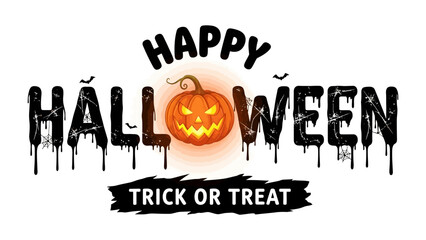 Fototapeta premium Halloween Celebration with Pumpkin Lantern: A vibrant Halloween design features a glowing pumpkin lantern, with the words Happy Halloween and Trick or Treat incorporated in a spooky celebration.