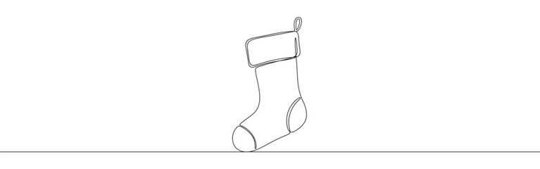 Christmas sock for gifts. Christmas stocking stuffer continuous one line drawing.