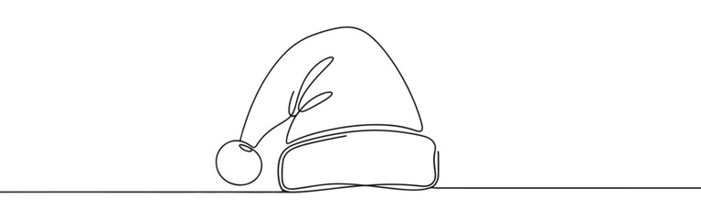 Santa Claus hat line art. Christmas hat continuous one line drawing.