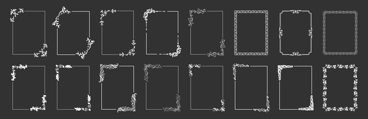 Decorative corner frames set. Vintage ornamental borders and elegant design elements for wedding or invitation. Vector collection on transparent background