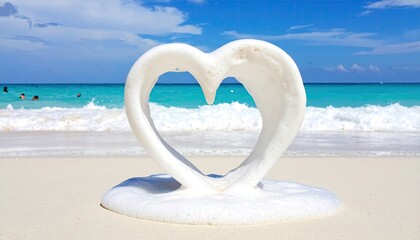 Heart-shaped white object on tropical beach